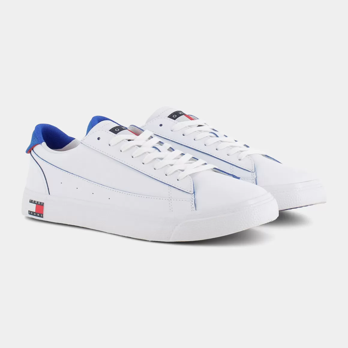 New TOMMY JEANS Em0Em01019Ybr Leather Varsity Sneakers Bianco